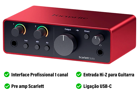 Focusrite Scarlett Solo 4th Gen Interface Áudio PRO USB-C Focusrite Scarlett Solo 4th Gen Interface Áudio PRO USB-C